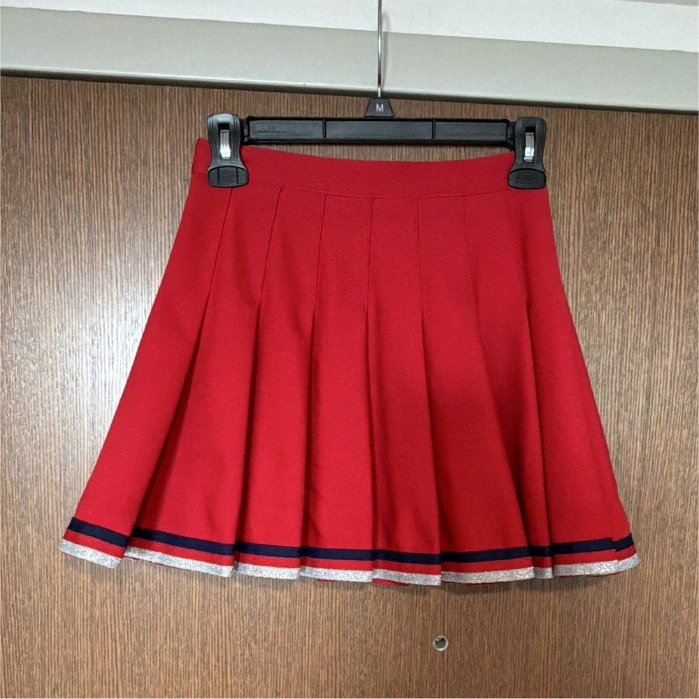 Cheerleader Dance Team Red Pleated Cheer Skirt Navy/Silver Trim Liner small